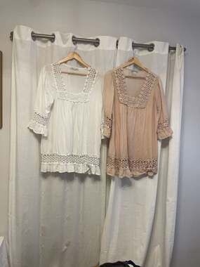 Cute Options Crochet Lace Trim Cotton Tunics Size XL - Set of 2